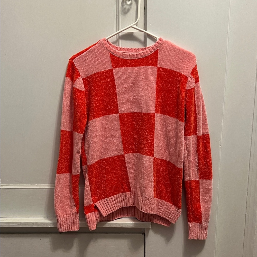 Andy & Evan Red and Pink Checkered Women's Sweater